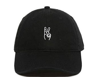 Peace Sign Baseball Cap Embroidered Cotton Adjustable Dad Hat