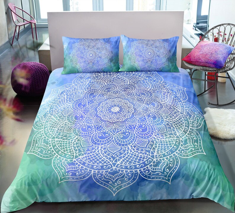 Mandala Green And Blue Duvet Covertie Dye Colors Duvet Cover Etsy