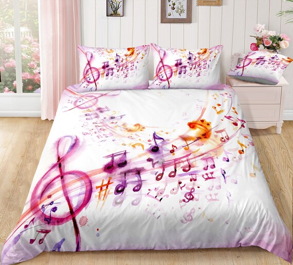 Girl Musical Duvet Cover Set Music Theme Bedding Pink Girl Etsy