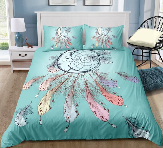 Blue Dream Catcher Duvet Cover Moon Duvet Cover Light Blue Etsy