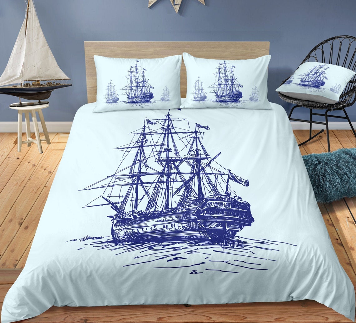Pirate Ship Duvet Cover Set Medival Ship Bedding Pirate Etsy