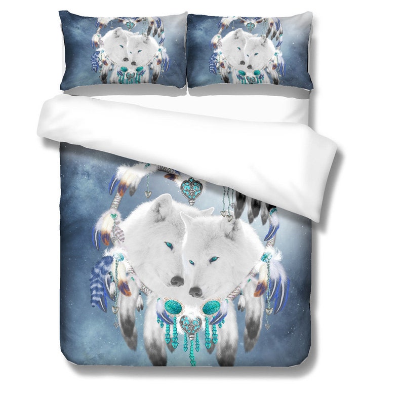 Wolf Duvet Cover White Wolf Blue Bedding Wolf Theme Bedroom Etsy