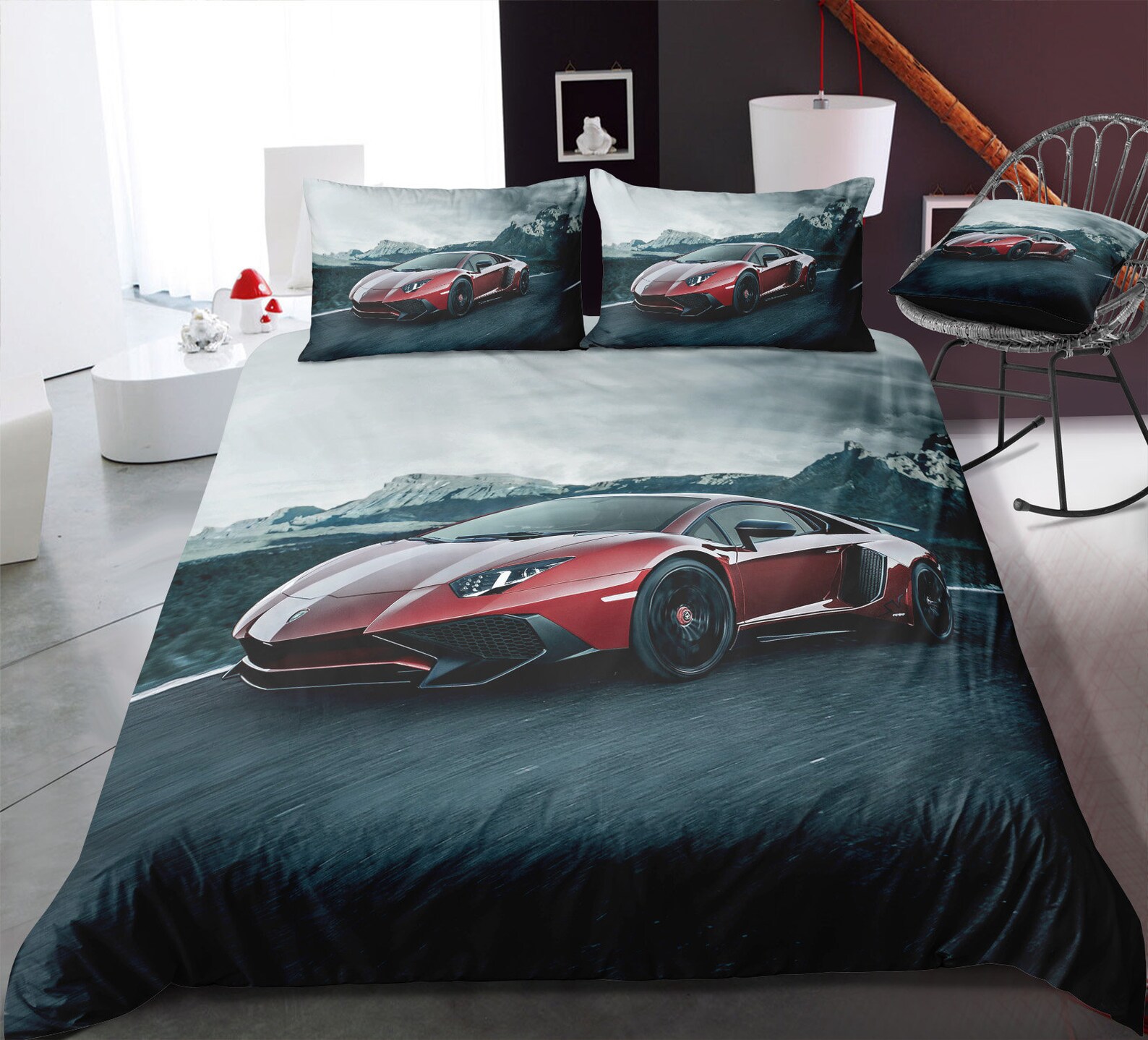 Aventador Duvet Cover Set Red Car Teen Bedding Etsy