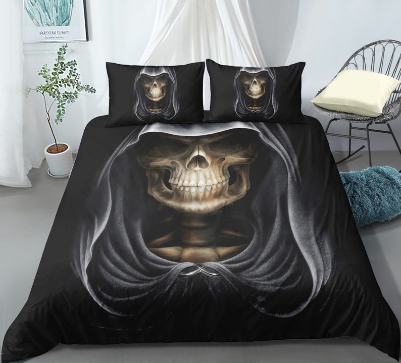Grim Reaper Duvet Cover Black Skull Bedding Gothic Bedroom Etsy