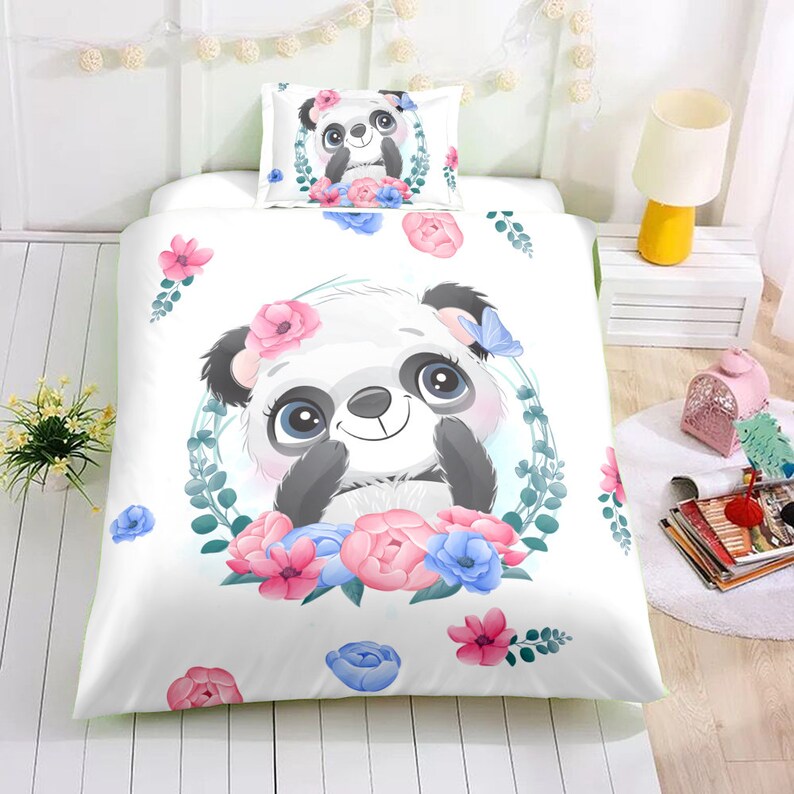 Panda Duvet Cover Flower Panda Bedding Toddler Girl Duvet Etsy