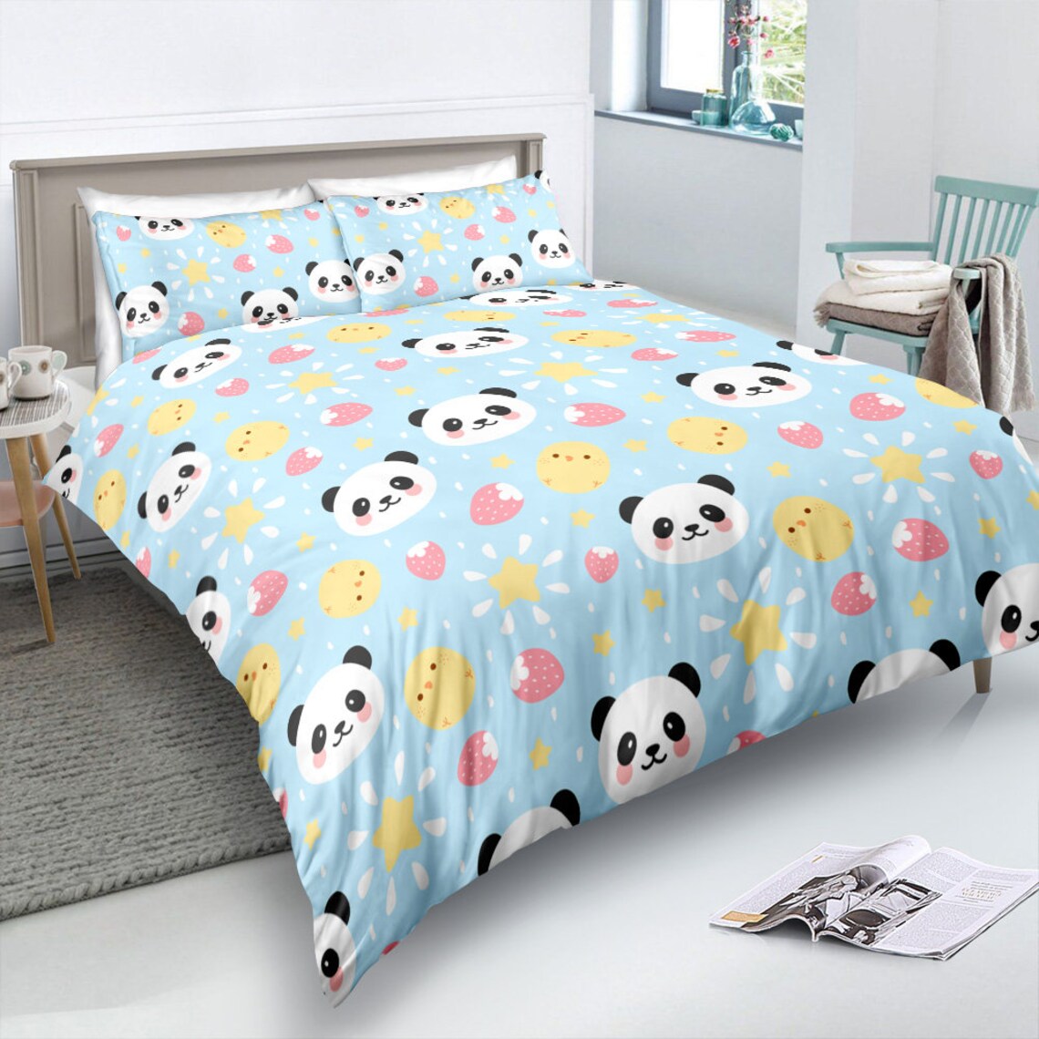 Panda Duvet Cover Baby Blue Panda Bedding Toddler Duvet Etsy