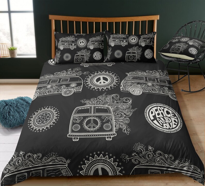 Hippie Van Duvet Cover Mandala Bedding Peace And Lovesurf Etsy