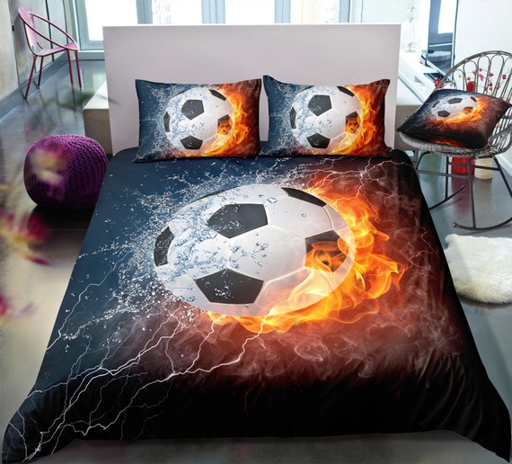 Soccer Duvet Cover Soccer Ball On Fire Bedding Soccer | Etsy