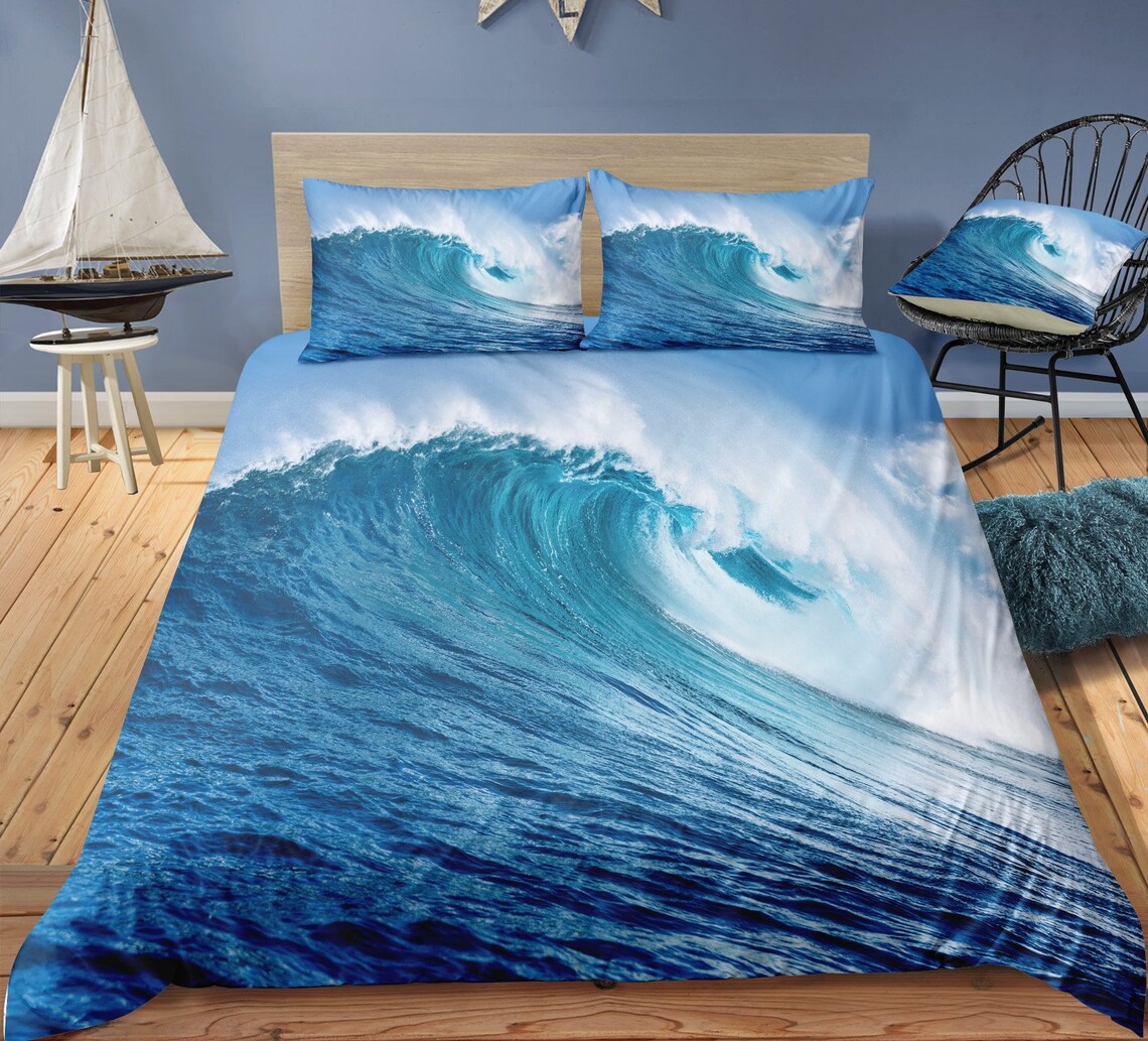 Wave Bedding Set Sea Duvet Cover Surf Bedding Set Costal Etsy