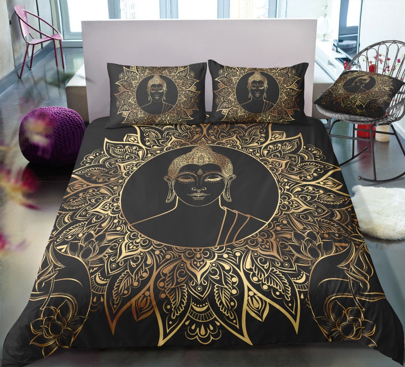 Buddha Black Duvet Cover Zen Duvet Cover Reiki Decor Etsy
