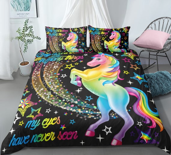 Unicorn Black Duvet Cover Set Unicorn Rainbow Duvet Cover Etsy