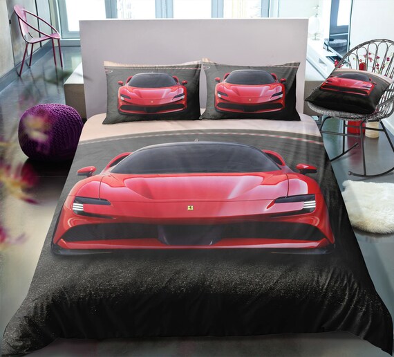 Red Ferrari Duvet Cover Set Red Car Teen Bedding Boy Etsy