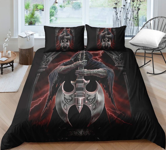Guitar Duvet Cover Skull Duvet Cover Gothic Bedding Black Etsy