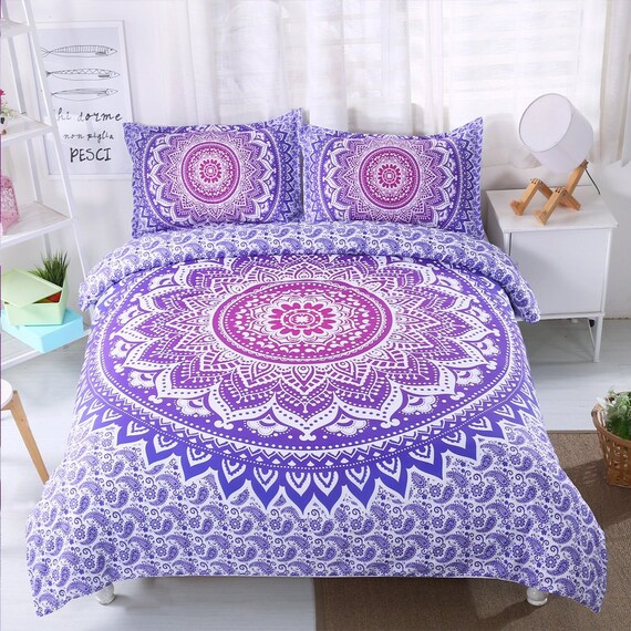 Mandala Purple Duvet Cover Mandala Print Bedding Ethnical Etsy