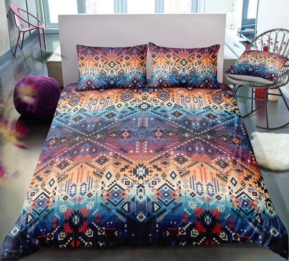 Tribal Print Duvet Cover Set Colorful Azetc Pattern Tribal Etsy