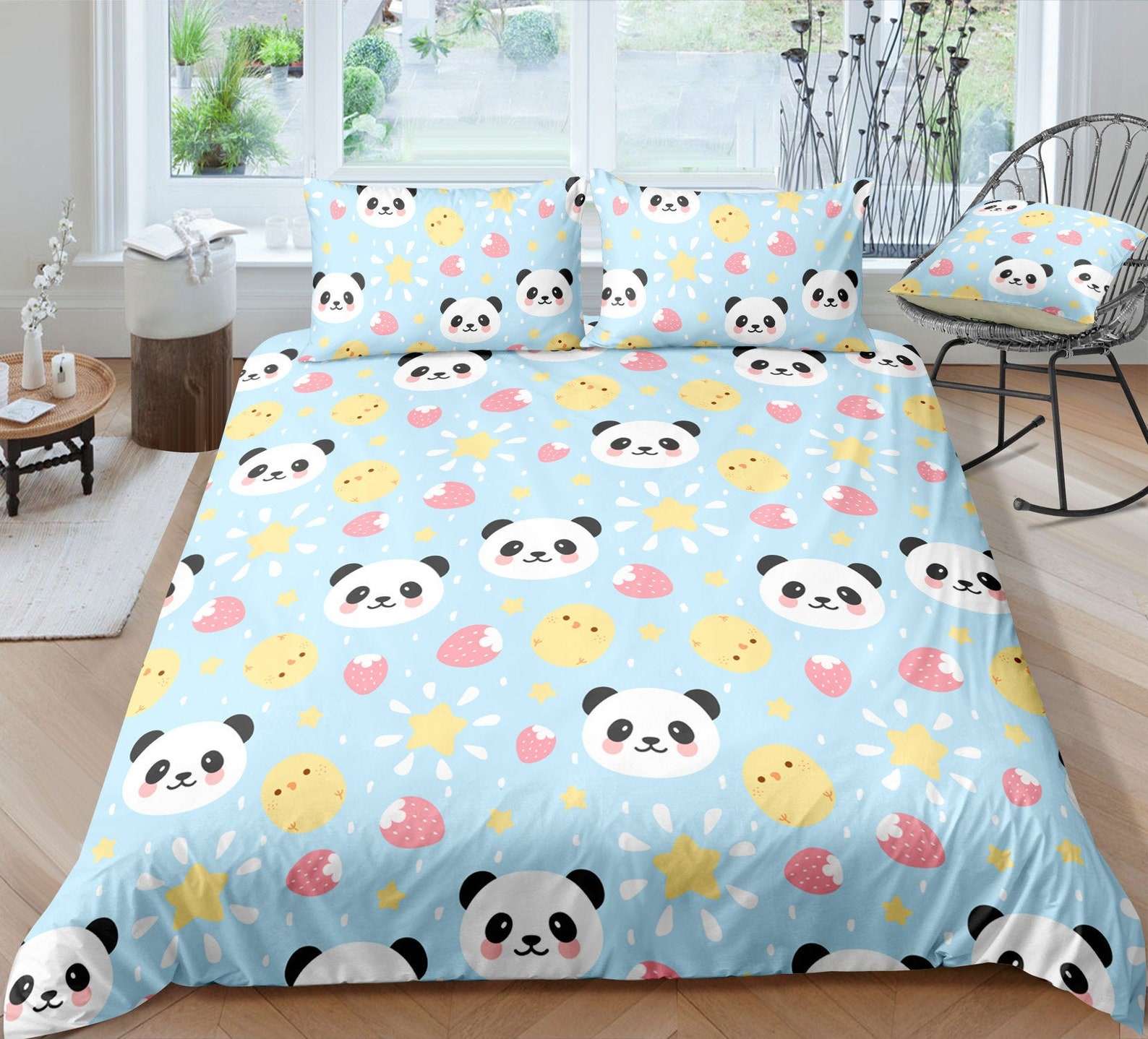 Panda Duvet Cover Baby Blue Panda Bedding Toddler Duvet Etsy