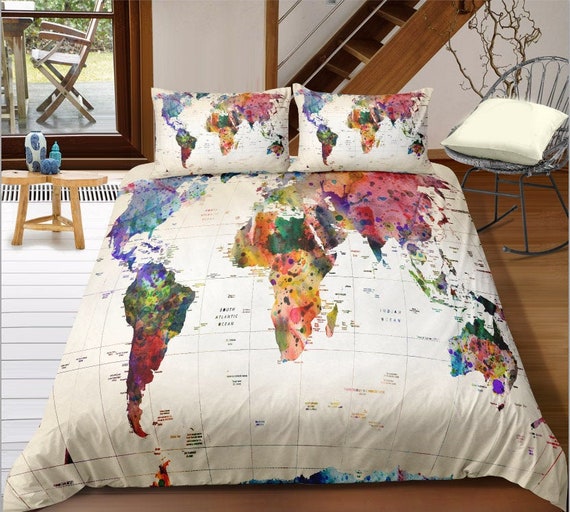 World Map Duvet Cover Traveller Bedding Around The World Etsy