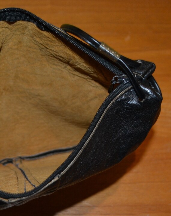 Sac à Montre Vintage En Cuir Noir - Avec Chaîne De 34 Cm, Dimensions 7,5 X 6,5 Cm