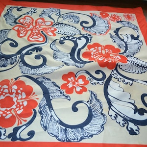 Vintage scarf 60s 70s blue/red/white floral scarf