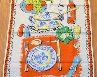 Beautiful vintage tea towel 50s Fifties Mid Century Vintage Tea Towel Retro Gift 1975 Birthday