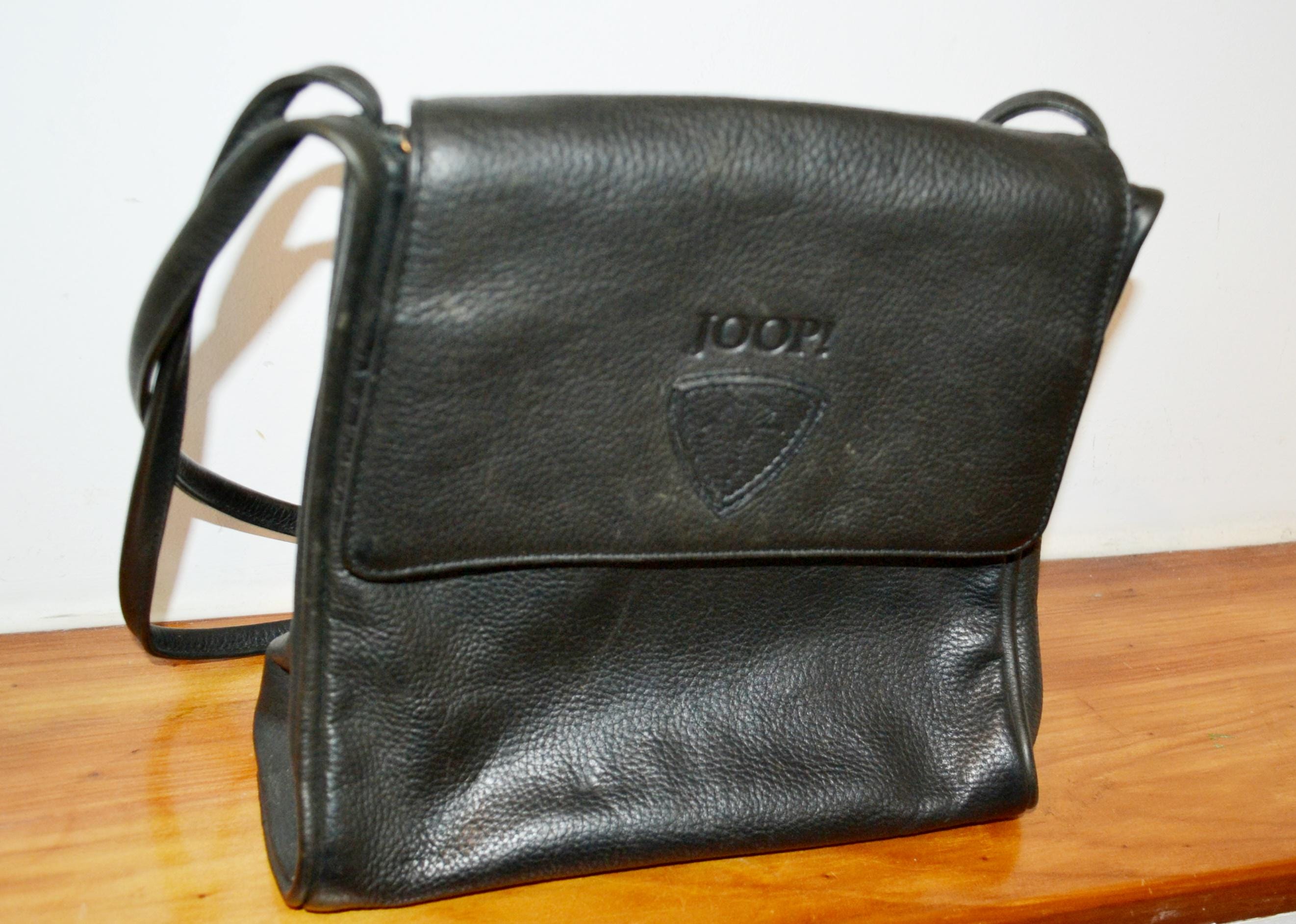 Vintage Leather Handbag by Joop, Black, 90s Retro Design 