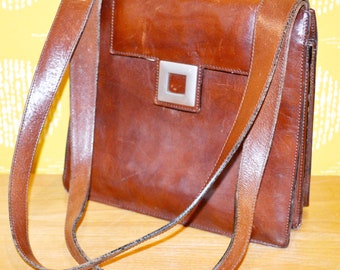 True Vintage Leather Handbag Brown 70s Seventies Retro Mid Century Shabby Chic Country Style Vintage Clothing Second Hand Wear