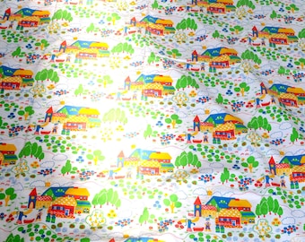 Uiterst zeldzaam vintage katoenen beddengoed, kleurrijk, retro jaren 70, shabby chic, landelijke stijl, vintage mid-century