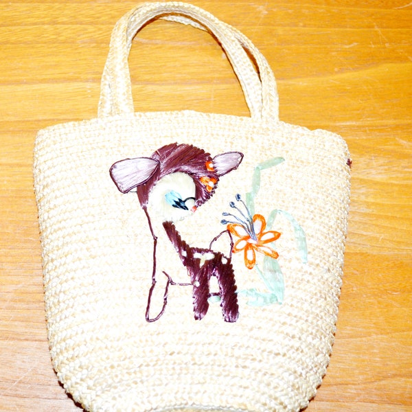 Très joli petit sac panier enfant vintage Bambi 70s Second Hand Wear Vintage Clothing Bags Retro Mid Century Shabby Chic