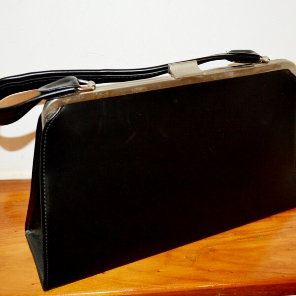 Prachtige vintage handtas uit de jaren 50 Zwart Retro Mid Century Shabby Chic Fifties Vintage Kleding Tweedehands