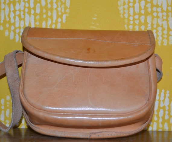 Sac à Main Vintage En Simili Cuir Marron Clair - Ancien Et De Qualité