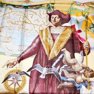 Rare Hermes silk scarf by Hermes Les Ameriques Kermit Oliver Made in France 90s Luxury Second Hand Wear luxury silk beige brown