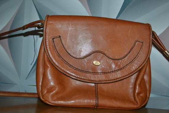 Sac à Main Vintage En Cuir Marron - Années 70 - Style Porté épaule - Occasion Très Bon état