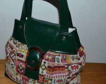 Tapestry handbag green vintage 70s