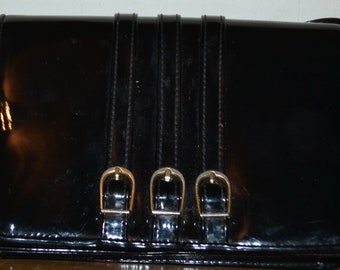 Vintage leather handbag black 80s