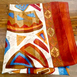 Beautiful vintage scarf 70s blue/brown retro mid century vintage clothing second hand wear