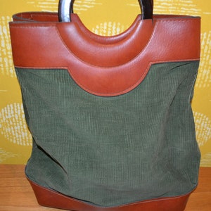 Schöne Tasche/Shopper   Grün/Braun  Cord /Kunstleder Vegan  70er Jahre Retro Second Hand Wear Clothing Bag Shabby Chic
