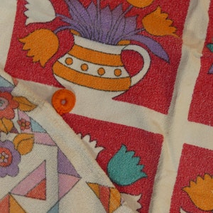 Vintage terry cloth tea towel SET of 2 colorful kitchen towels Seventies 70s kitchen Mid Century Retro terry cloth fabric sewing material