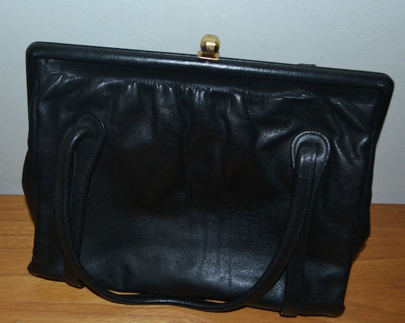 True Vintage Leather Handbag/Purse 50s Used Look … - image 1