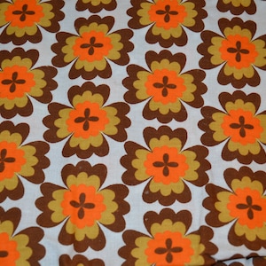 Beautiful sturdy vintage fabric in bright colors 350x120 Orange / Brown Mid Century Retro tablecloth Vintage fabric Shabby Chic