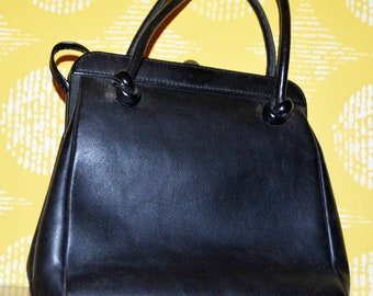 Vintage Leather Handbag Black Grannybag 50s Retro Design Vintage Clothing Mid Century