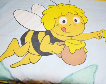 Beautiful vintage bed linen duvet cover cotton Maya the Bee light blue/yellow 70s retro shabby chic country style vintage clothing