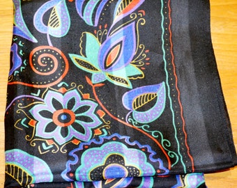 Beautiful vintage scarf scarf 70s black/blue retro mid century vintage clothing second hand wear