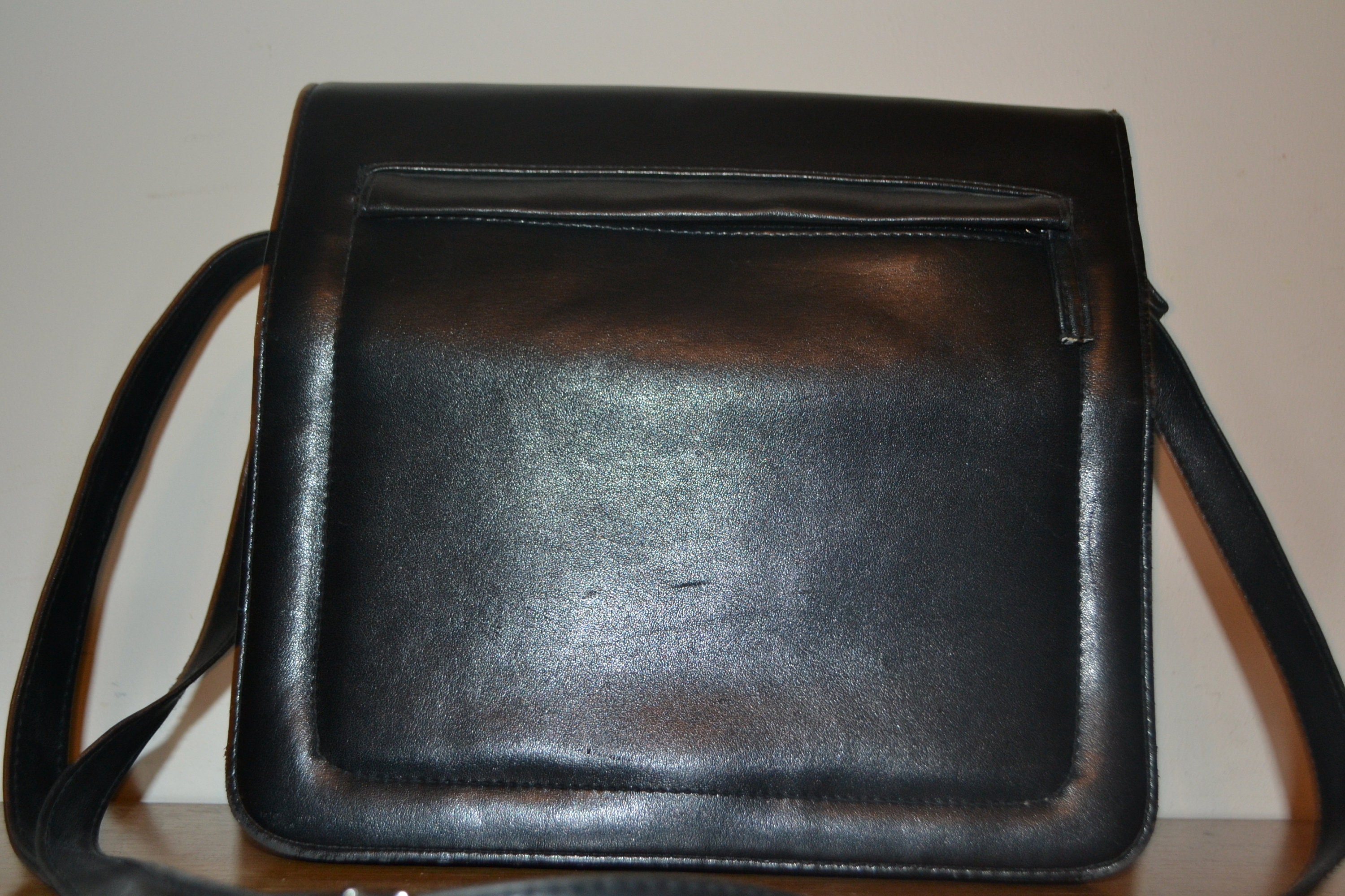 Vintage Leather Handbag Black 80s - Etsy Sweden