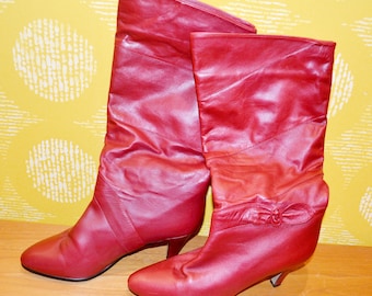 Vintage Leather Boots by Salamander Red Shoes 70s Retro red boots vintage Clothing Second Hand Wear