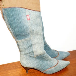 Preciosas botas/zapatos vaqueros vintage de Miss Sixty, talla 39, azul/rojo, ropa vintage retro de mediados de siglo, de segunda mano.