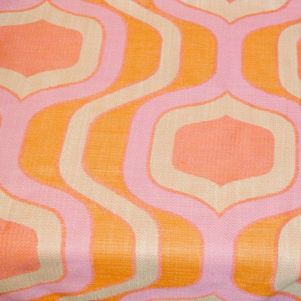 Beautiful large vintage curtain fabric, orange/pink, 112x200 cm, 1970s Mid Century Retro Vintage fabric, curtains sewing material