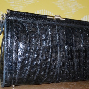 True Vintage Handbag Black Crocodile Look Second Hand Wear 70s Retro Mid Century Clothing Mid Century Vintage Bag