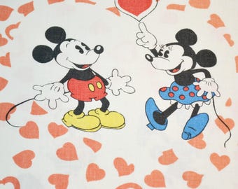Beautiful vintage Disney Mickey Mouse fabric bedding, rare from the 70s and 80s, retro mid-century shabby bedding.