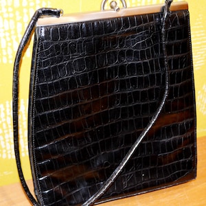 True Vintage Handbag Black Crocodile Look Second Hand Wear 70s Retro Mid Century Clothing Mid Century Vintage Bag