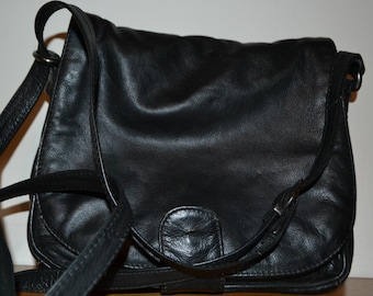 Vintage Leder  Handtasche  Schwarz